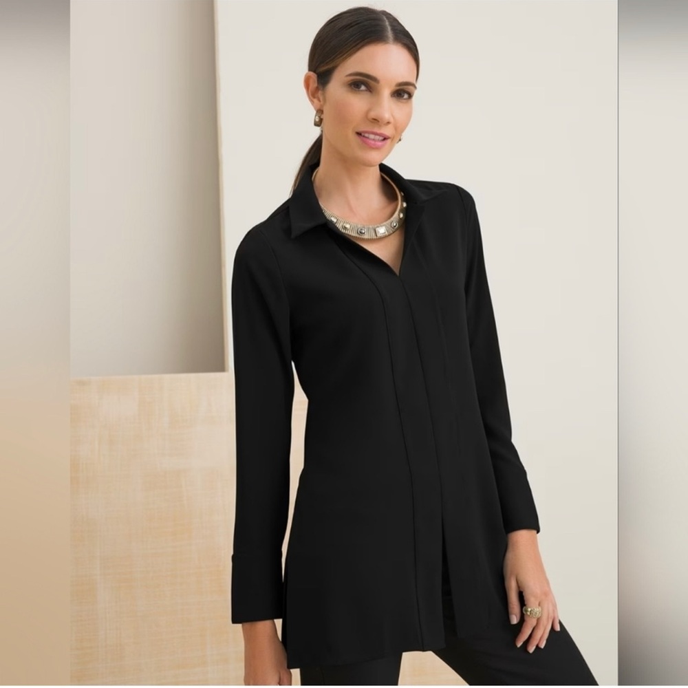 NEW WITH TAGS Chicos Size 4, XL/XXL equivalent black long sleeved tunic shirt